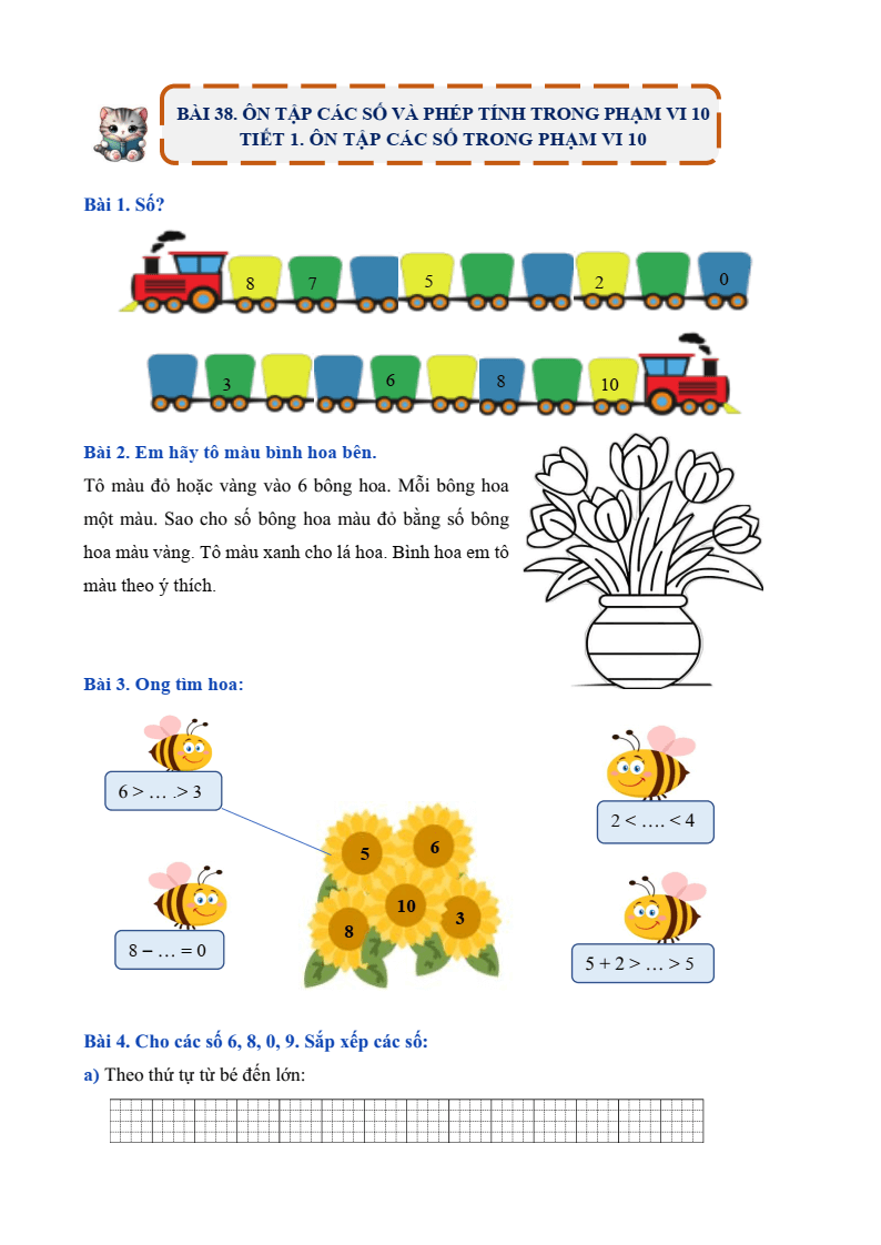 Bài tập hàng ngày Toán lớp 1 Bài 38: Ôn tập các số và phép tính trong phạm vi 10 | Kết nối tri thức