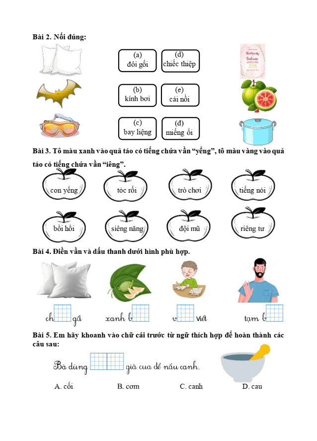 Bài tập hàng ngày Tiếng Việt lớp 1 Bài 4: Cuộc thi tài năng rừng xanh | Kết nối tri thức