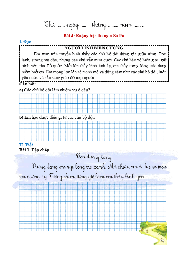 Bài tập hàng ngày Tiếng Việt lớp 1 Bài 4: Ruộng bậc thang ở Sa Pa | Kết nối tri thức