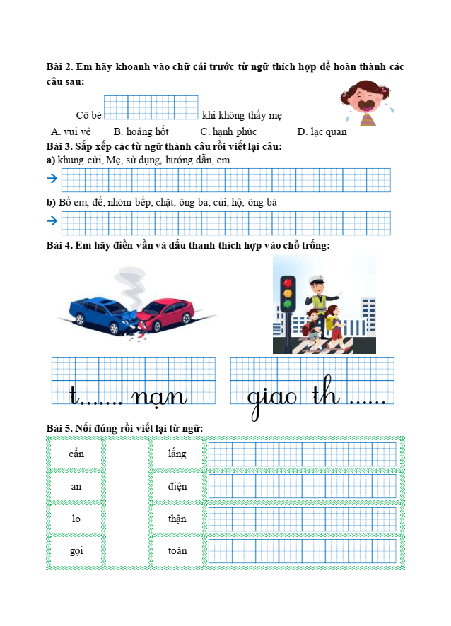 Bài tập hàng ngày Tiếng Việt lớp 1 Bài 5: Đèn giao thông | Kết nối tri thức