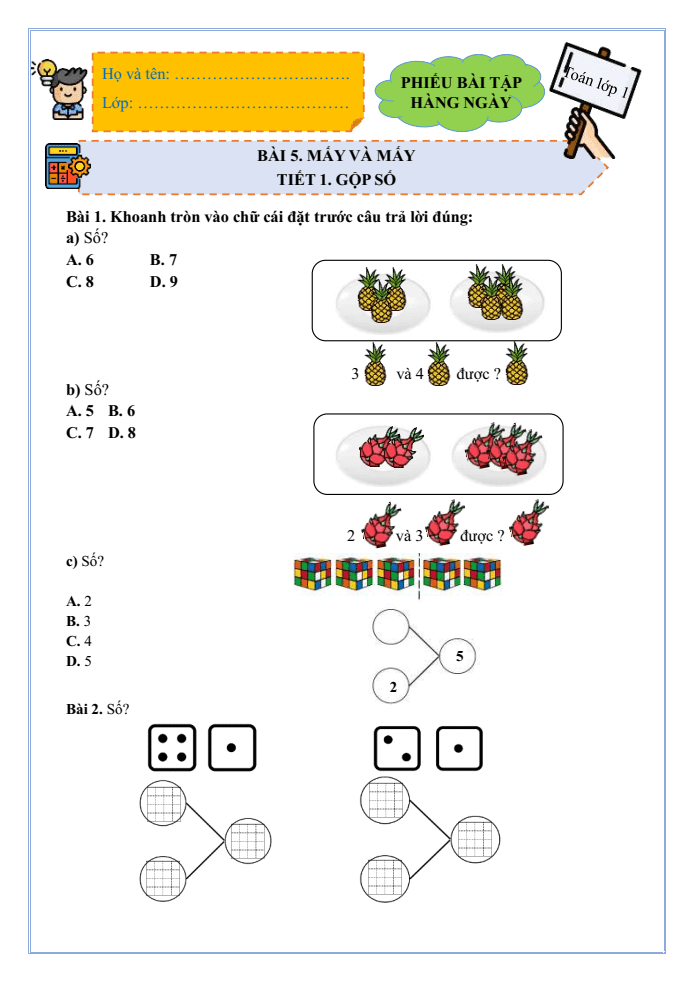 Bài tập hàng ngày Toán lớp 1 Bài 5: Mấy và mấy | Kết nối tri thức