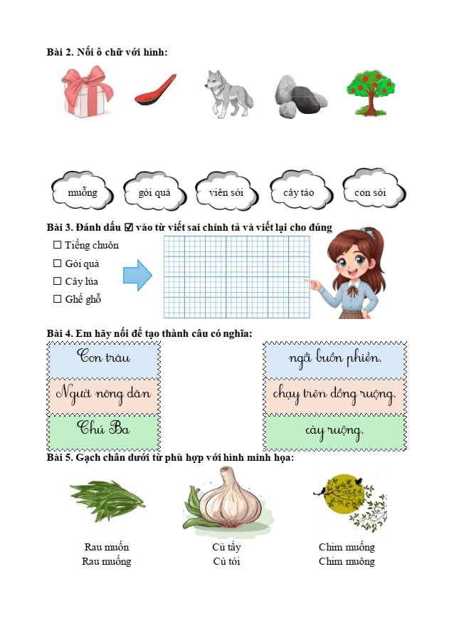 Bài tập hàng ngày Tiếng Việt lớp 1 Bài 5: Nhớ ơn | Kết nối tri thức