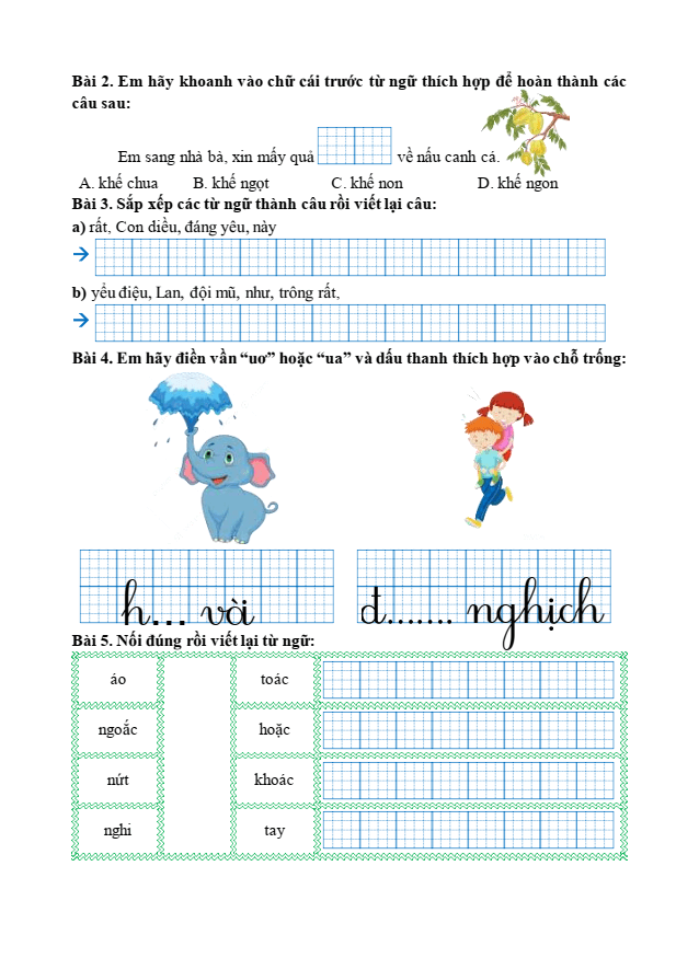 Bài tập hàng ngày Tiếng Việt lớp 1 Bài 5: Sinh nhật của con voi | Kết nối tri thức