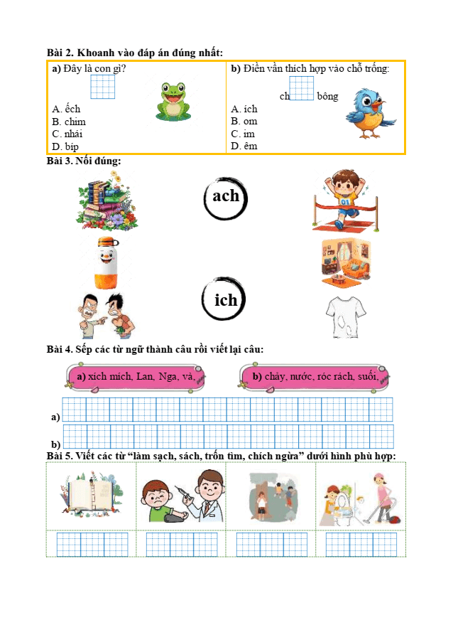 Bài tập hàng ngày Tiếng Việt lớp 1 Bài 58: ach, êch, ich | Kết nối tri thức