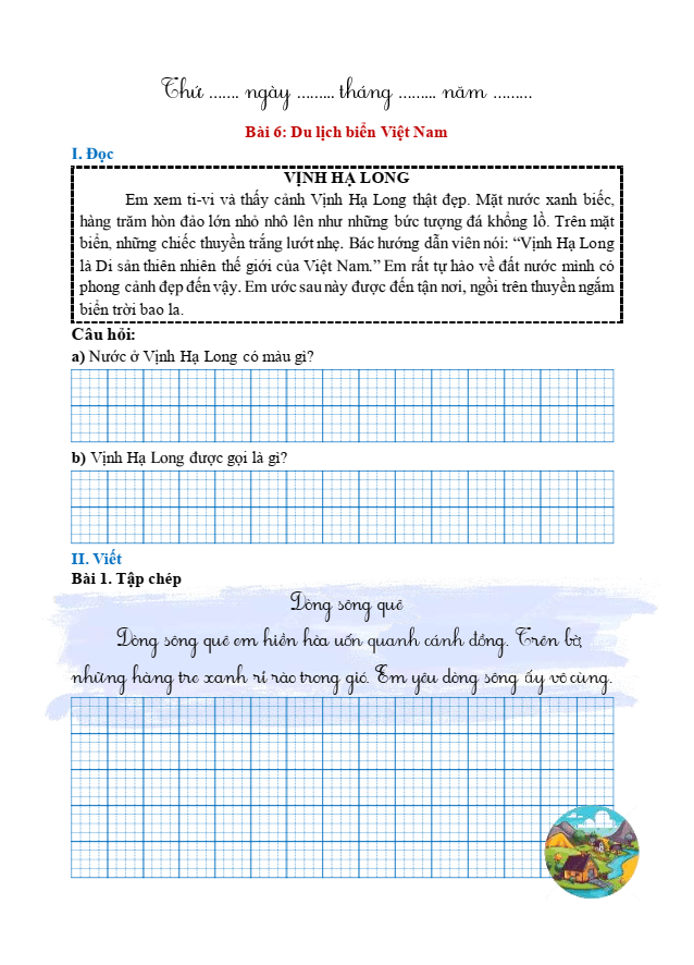 Bài tập hàng ngày Tiếng Việt lớp 1 Bài 6: Du lịch biển Việt Nam | Kết nối tri thức