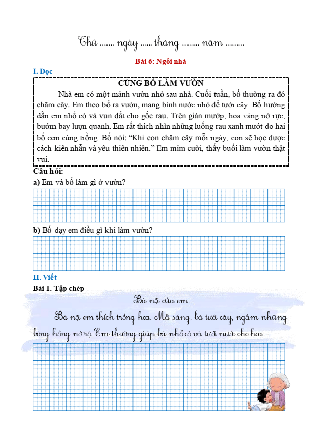 Bài tập hàng ngày Tiếng Việt lớp 1 Bài 6: Ngôi nhà | Kết nối tri thức
