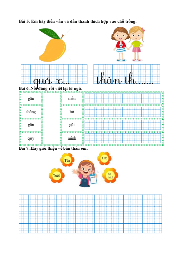 Bài tập hàng ngày Tiếng Việt lớp 1 Bài 6: Ôn tập trang 22 | Kết nối tri thức