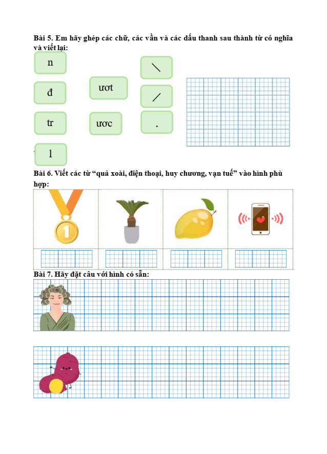 Bài tập hàng ngày Tiếng Việt lớp 1 Bài 6: Ôn tập trang 102 | Kết nối tri thức