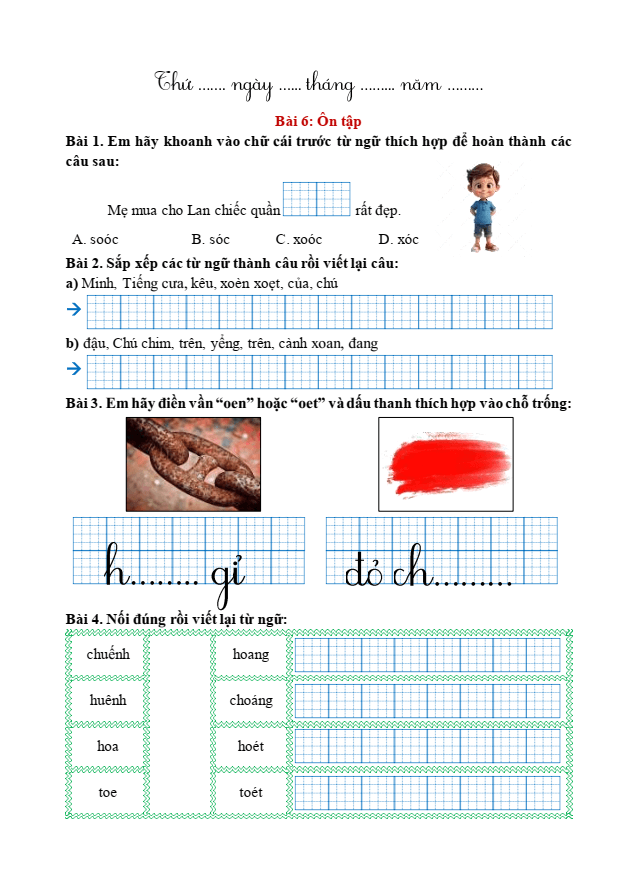 Bài tập hàng ngày Tiếng Việt lớp 1 Bài 6: Ôn tập trang 122 | Kết nối tri thức