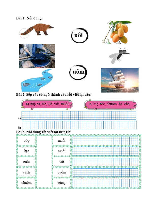 Bài tập hàng ngày Tiếng Việt lớp 1 Bài 66: uôi, uôm | Kết nối tri thức