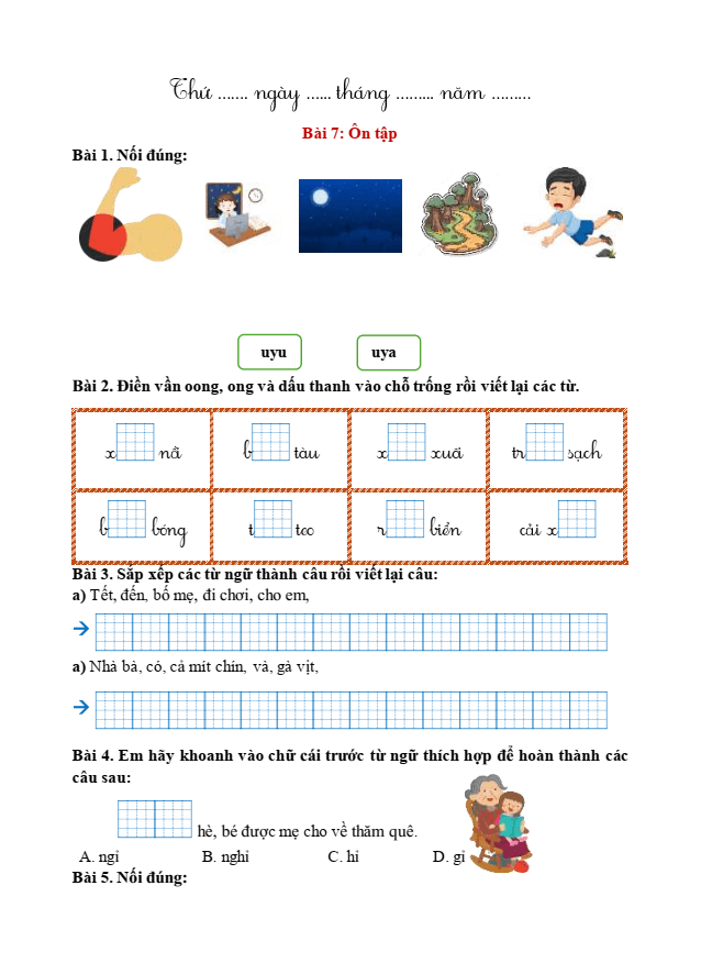 Bài tập hàng ngày Tiếng Việt lớp 1 Bài 7: Ôn tập trang 42 | Kết nối tri thức