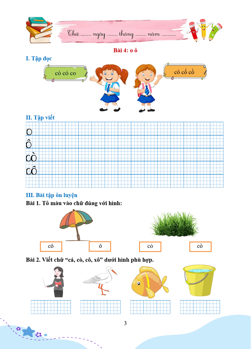 Bài tập hàng ngày Tiếng Việt lớp 1 Cánh diều Học kì 1 (có lời giải)