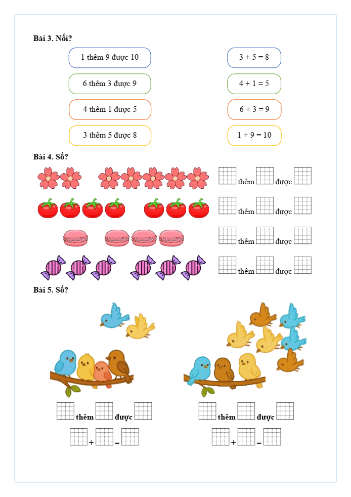 Bài tập hàng ngày Toán lớp 1 Chân trời Cộng bằng cách đếm thêm