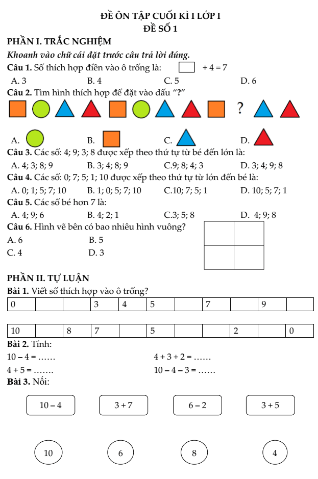 14+ Đề thi Toán lớp 1 Cuối Học kì 1 Chân trời sáng tạo năm 2025 tải nhiều nhất