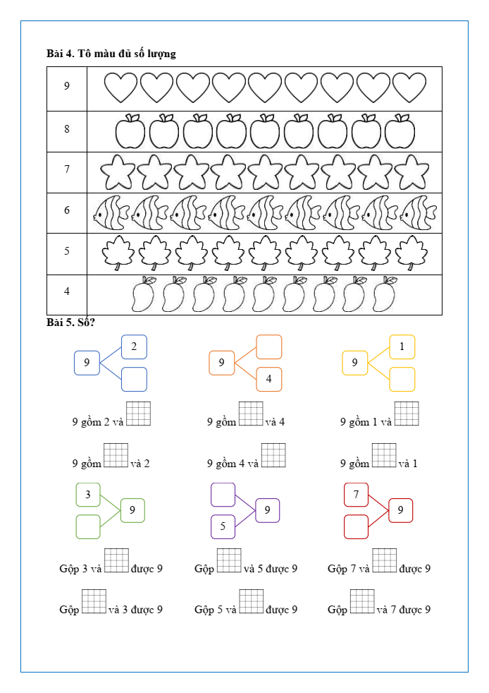 Bài tập hàng ngày Toán lớp 1 Chân trời Số 9