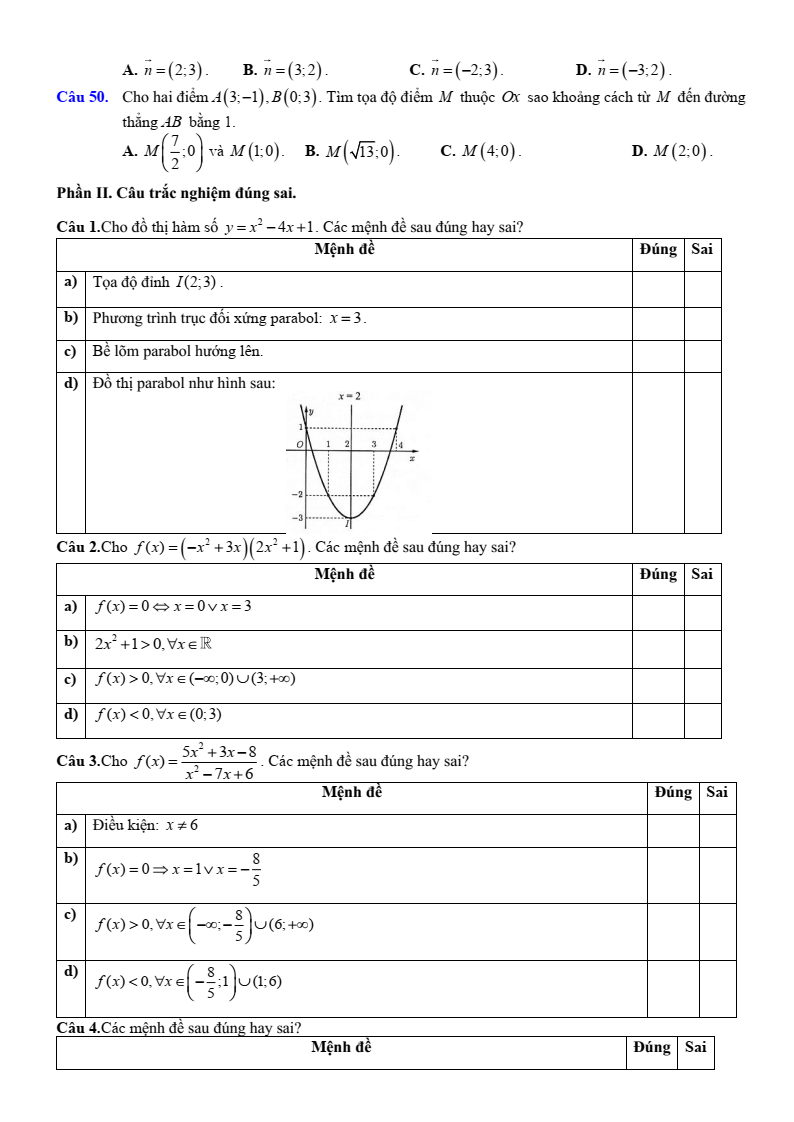 Đề cương ôn tập Giữa kì 2 Toán 10 trường THPT Hoàng Văn Thụ (Hà Nội) năm 2025-2026