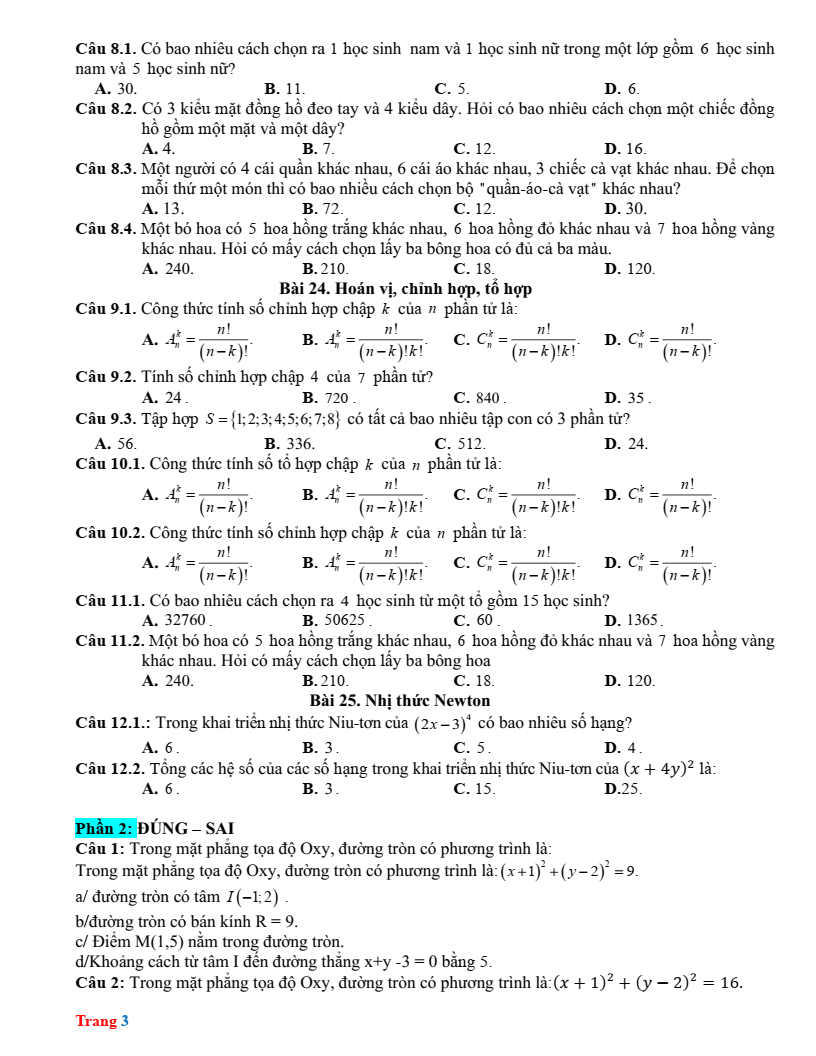 Đề cương ôn tập Học kì 2 Toán 10 trường THPT Quế Sơn (Đà Nẵng) năm 2025-2026