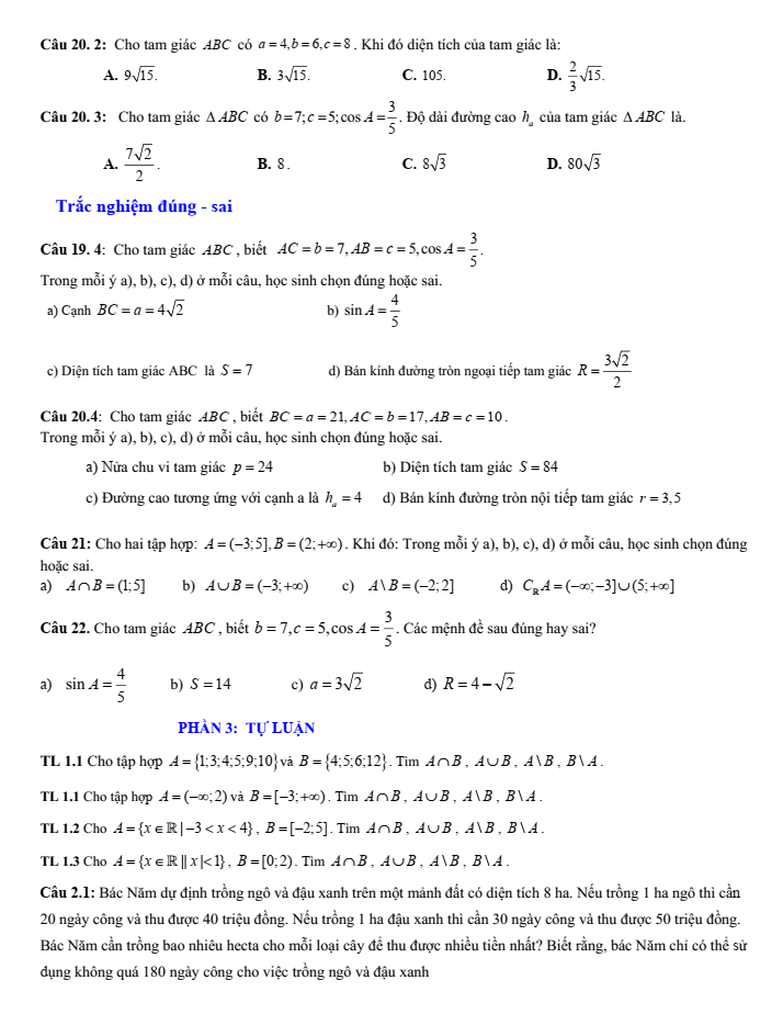 Đề cương ôn tập Giữa kì 1 Toán 10 trường THPT Đức Trọng năm 2025-2026