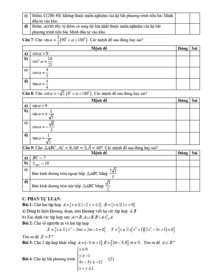 Đề cương ôn tập Giữa kì 1 Toán 10 trường THPT Hoàng Văn Thụ năm 2025-2026