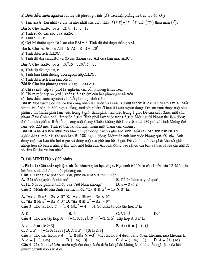 Đề cương ôn tập Giữa kì 1 Toán 10 trường THPT Hoàng Văn Thụ năm 2025-2026