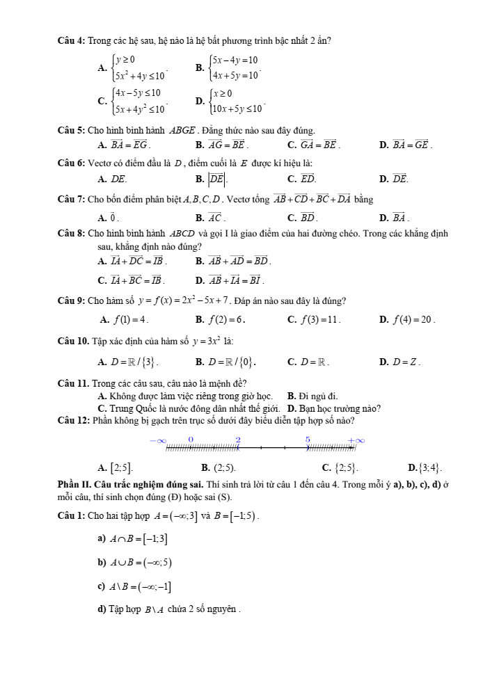 Đề cương ôn tập Giữa kì 1 Toán 10 trường THPT Sơn Động số 3 năm 2025-2026
