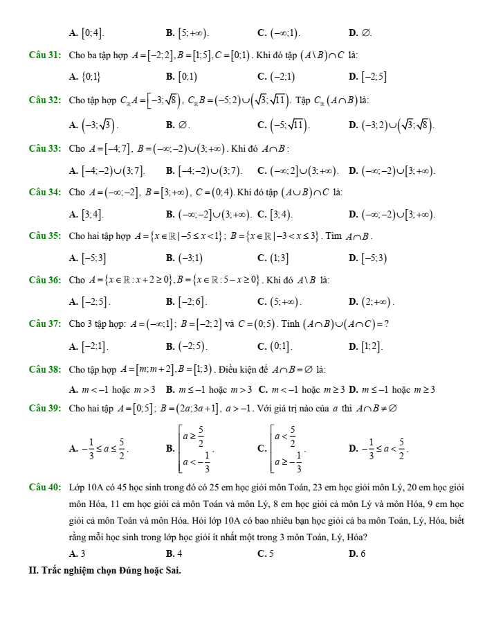 Đề cương ôn tập Giữa kì 1 Toán 10 trường THPT Trần Phú – Hoàn Kiếm năm 2025-2026