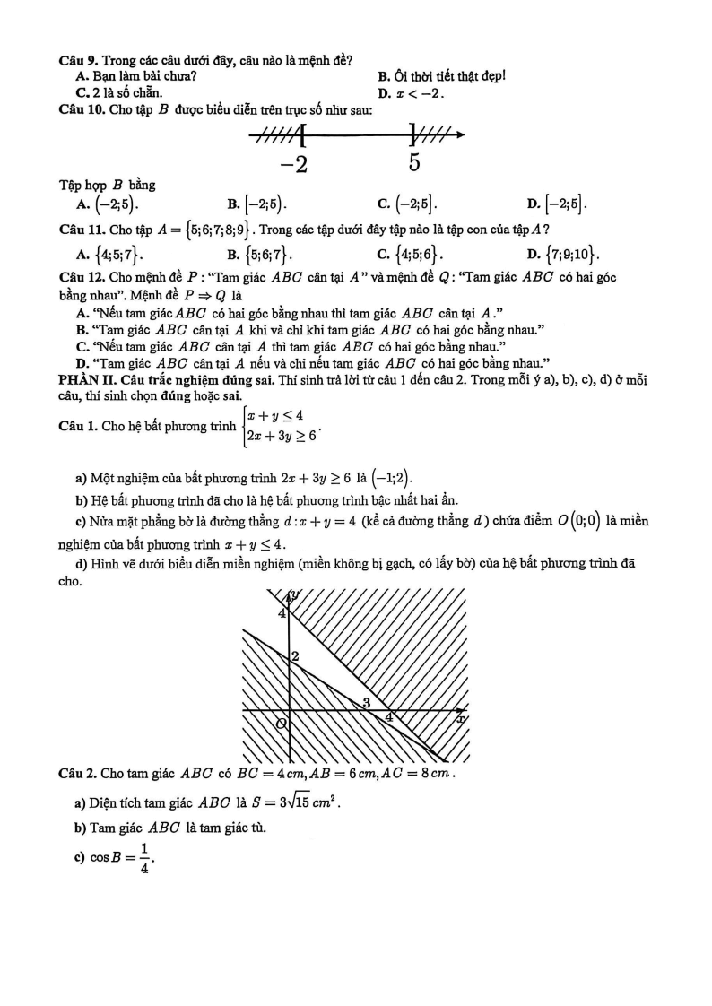 Đề thi Giữa kì 1 Toán 10 THPT Đoàn Thị Điểm năm 2025-2026