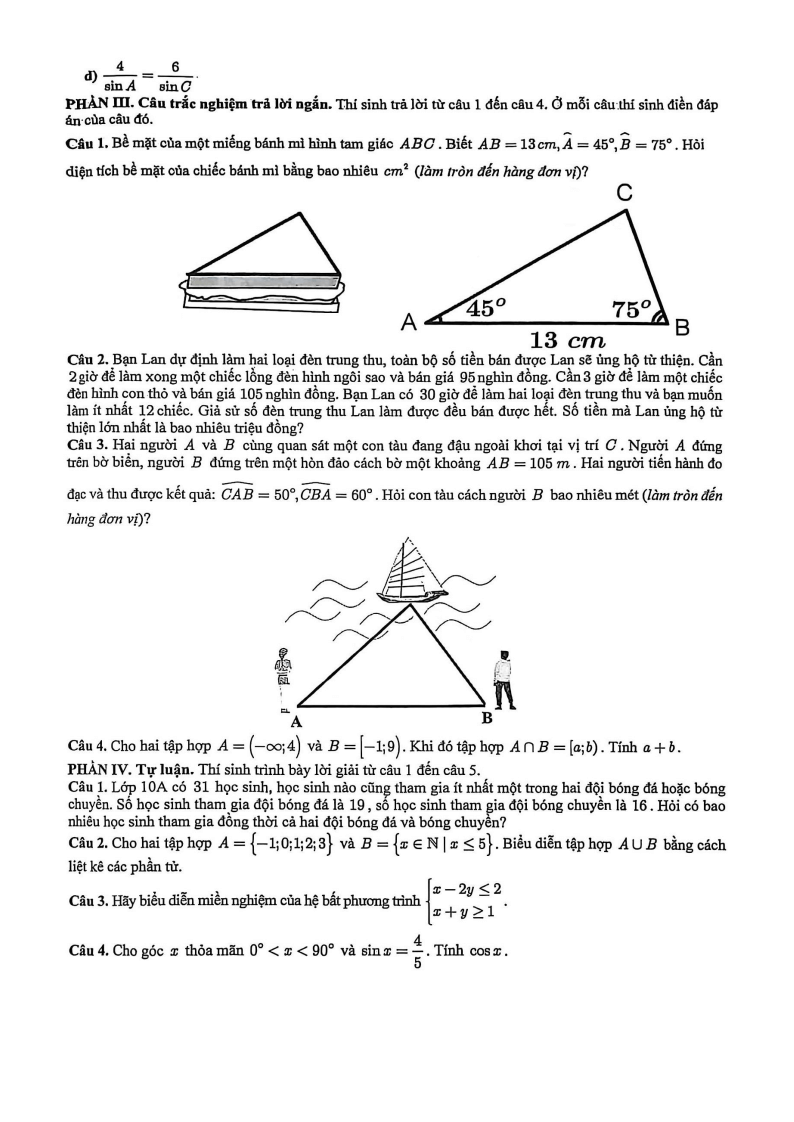 Đề thi Giữa kì 1 Toán 10 THPT Đoàn Thị Điểm năm 2025-2026