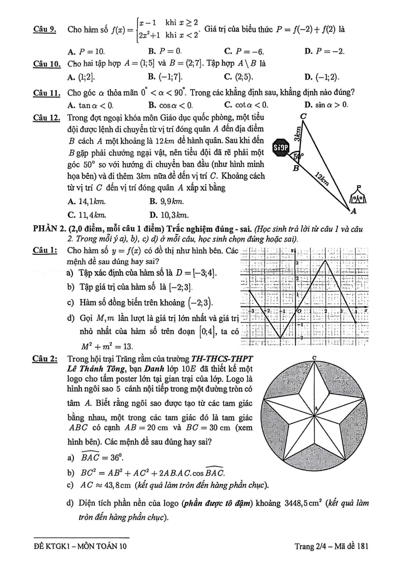 Đề thi Giữa kì 1 Toán 10 TH-THCS-THPT Lê Thánh Tông năm 2025-2026