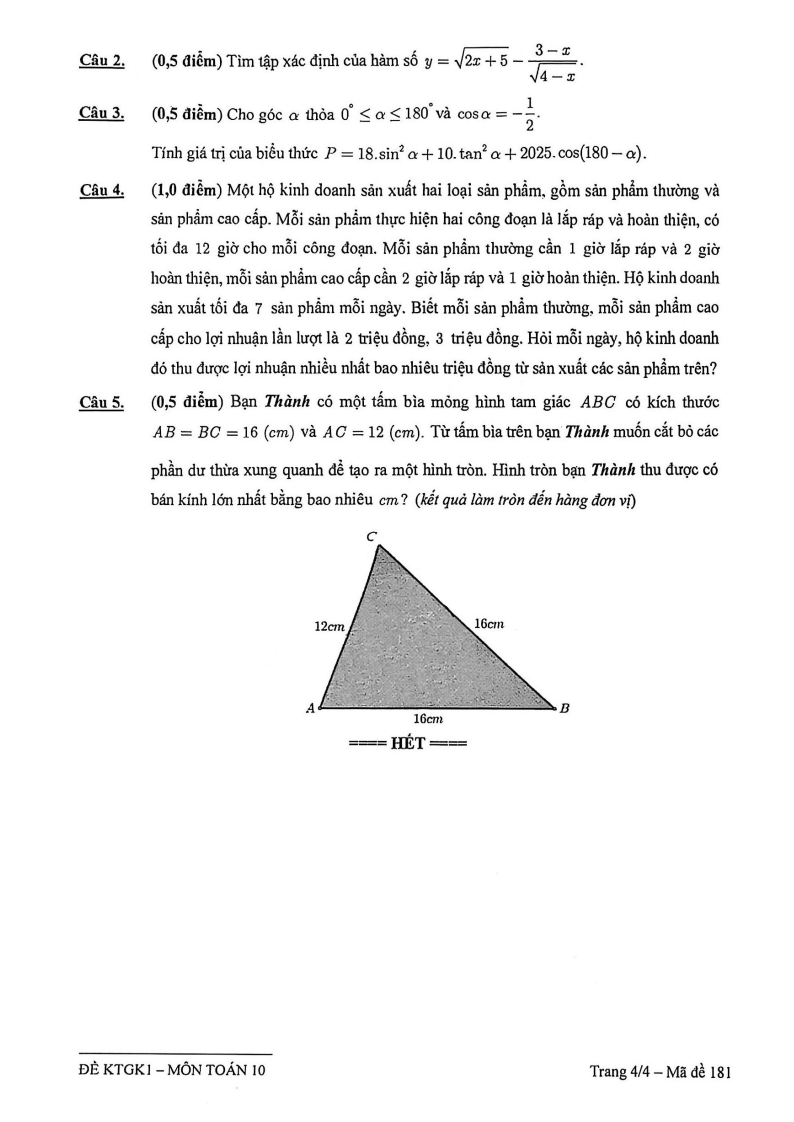 Đề thi Giữa kì 1 Toán 10 TH-THCS-THPT Lê Thánh Tông năm 2025-2026