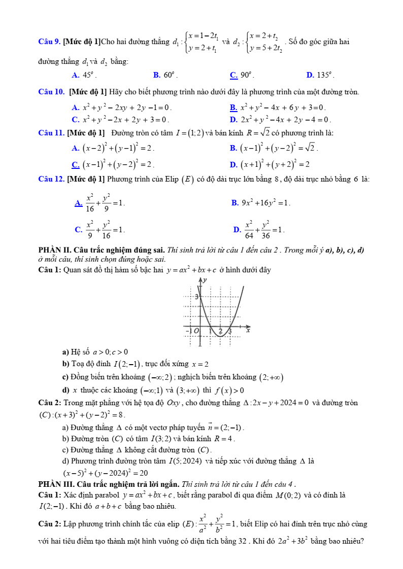 Đề thi Giữa kì 2 Toán 10 sở GD&ĐT Thanh Hóa năm 2024-2025