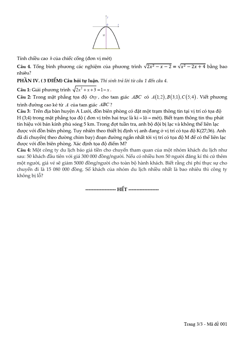 Đề thi Giữa kì 2 Toán 10 trường THPT An Lương Đông (Huế) năm 2024-2025