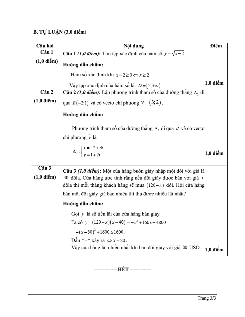Đề thi Giữa kì 2 Toán 10 trường THPT Âu Cơ (Quảng Nam) năm 2024-2025