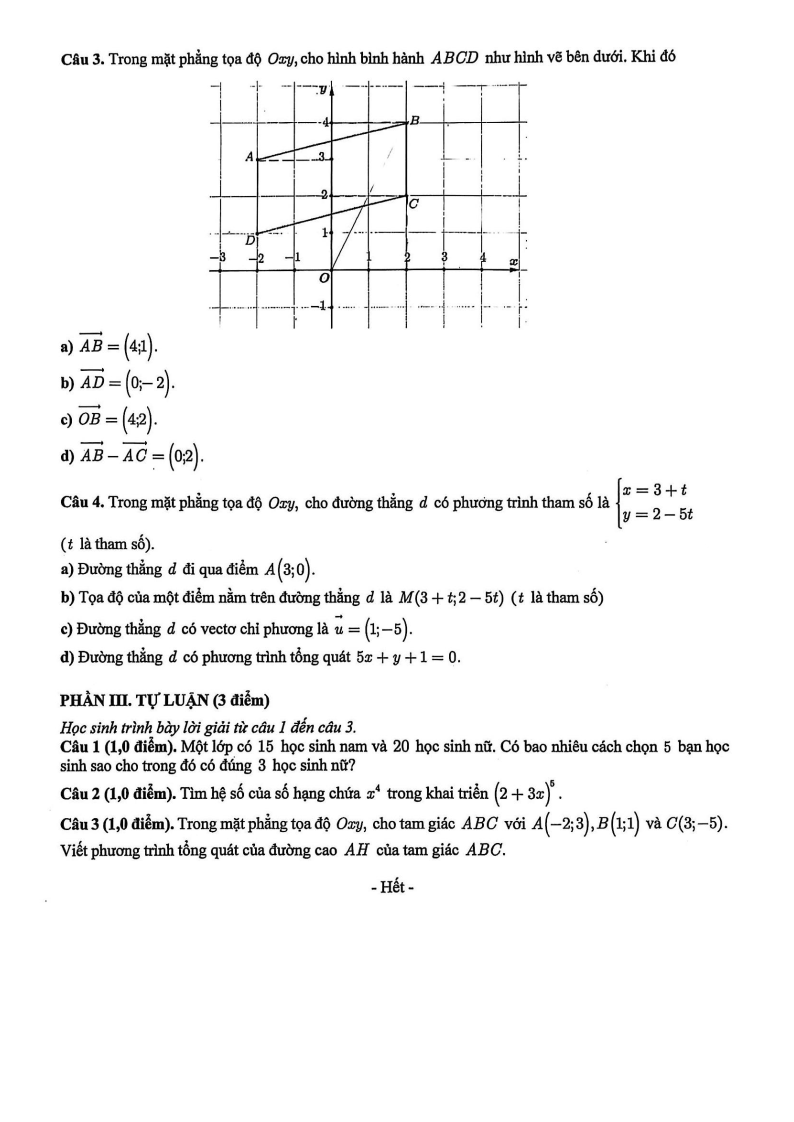 Đề thi Giữa kì 2 Toán 10 trường THPT Bình Thủy (Cần Thơ) năm 2025-2026