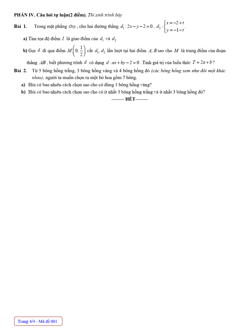 Đề thi Giữa kì 2 Toán 10 trường THPT C Hải Hậu (Nam Định) năm 2024-2025