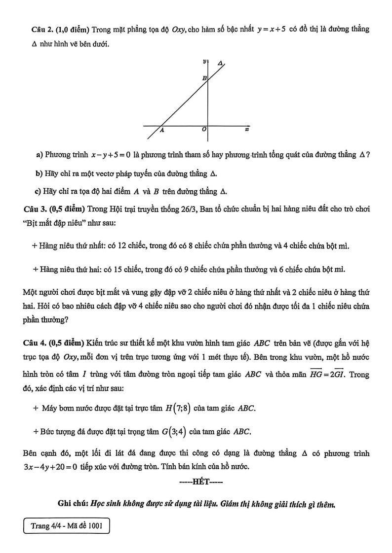 Đề thi Giữa kì 2 Toán 10 trường THPT Châu Văn Liêm (Cần Thơ) năm 2025-2026