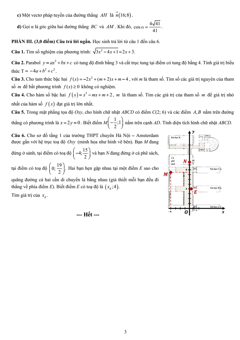 Đề thi Giữa kì 2 Toán 10 trường THPT chuyên Hà Nội – Amsterdam năm 2025-2026