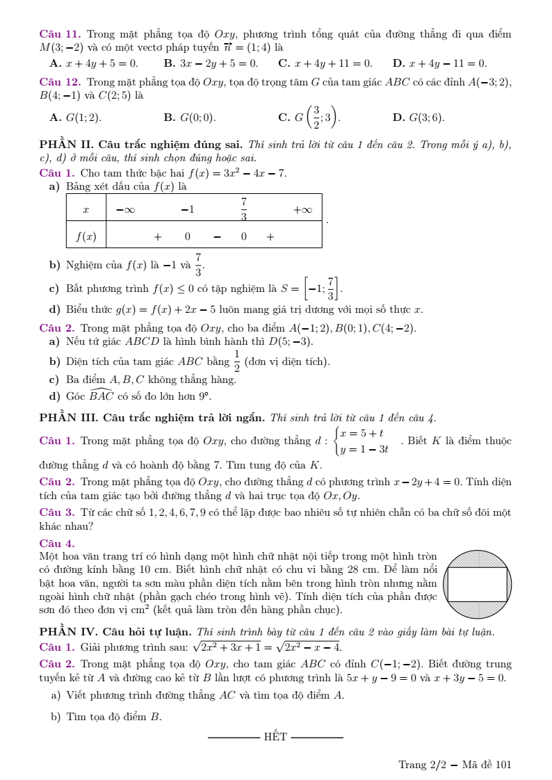 Đề thi Giữa kì 2 Toán 10 trường THPT Chuyên Lương Thế Vinh (Đồng Nai) năm 2025-2026