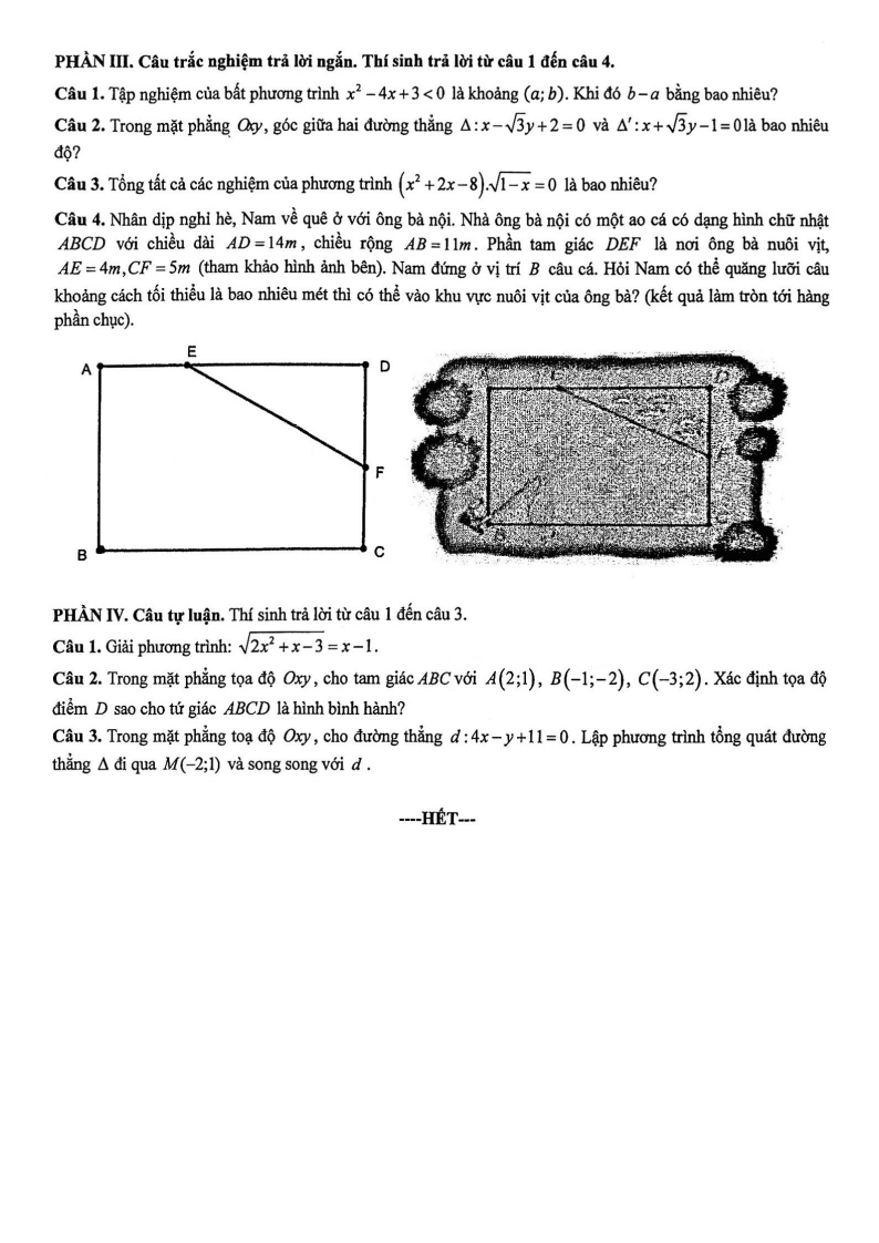 Đề thi Giữa kì 2 Toán 10 trường THPT Hùng Vương (Tp.HCM) năm 2024-2025