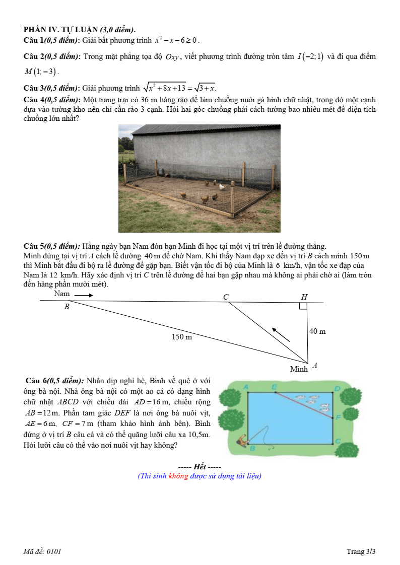 Đề thi Giữa kì 2 Toán 10 trường THPT Hướng Hóa (Quảng Trị) năm 2025-2026