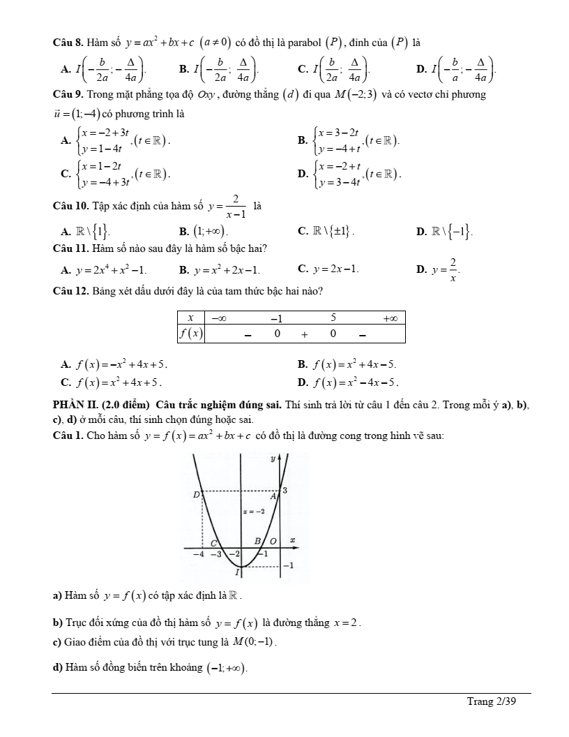 Đề thi Giữa kì 2 Toán 10 trường THPT Lê Lợi (Kon Tum) năm 2024-2025