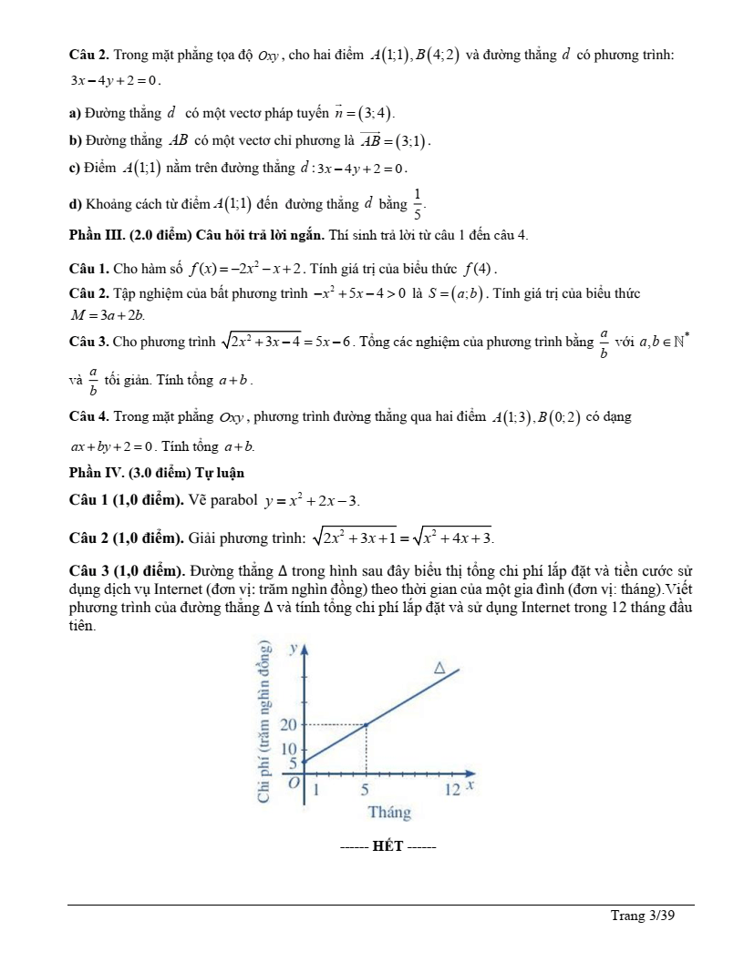 Đề thi Giữa kì 2 Toán 10 trường THPT Lê Lợi (Kon Tum) năm 2024-2025