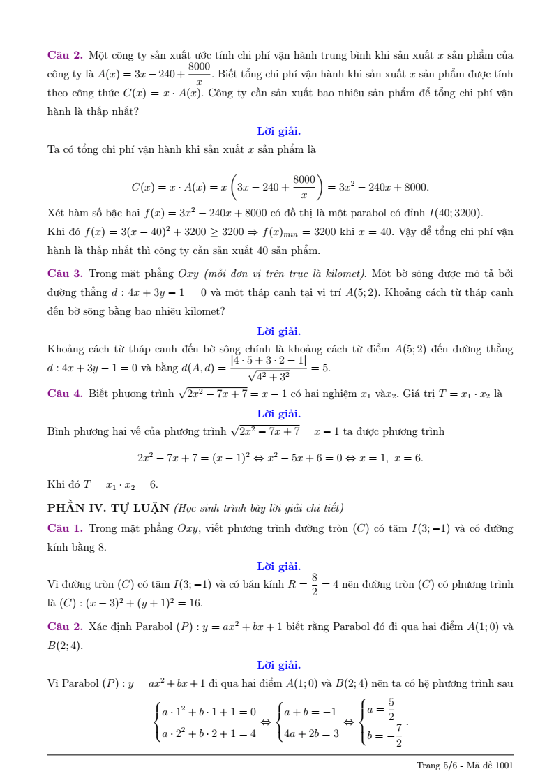 Đề thi Giữa kì 2 Toán 10 trường THPT Lê Quý Đôn (Quảng Ngãi) năm 2025-2026
