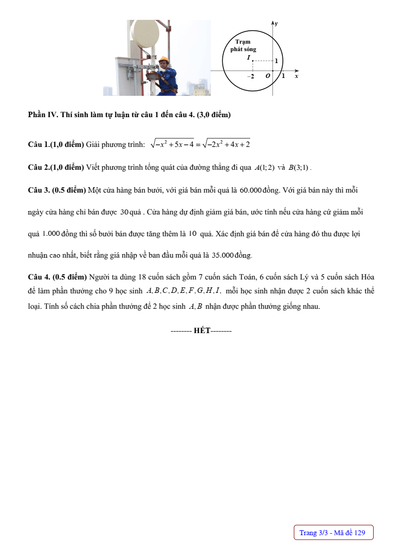 Đề thi Giữa kì 2 Toán 10 trường THPT Ninh Bình - Bạc Liêu (Ninh Bình) năm 2024-2025