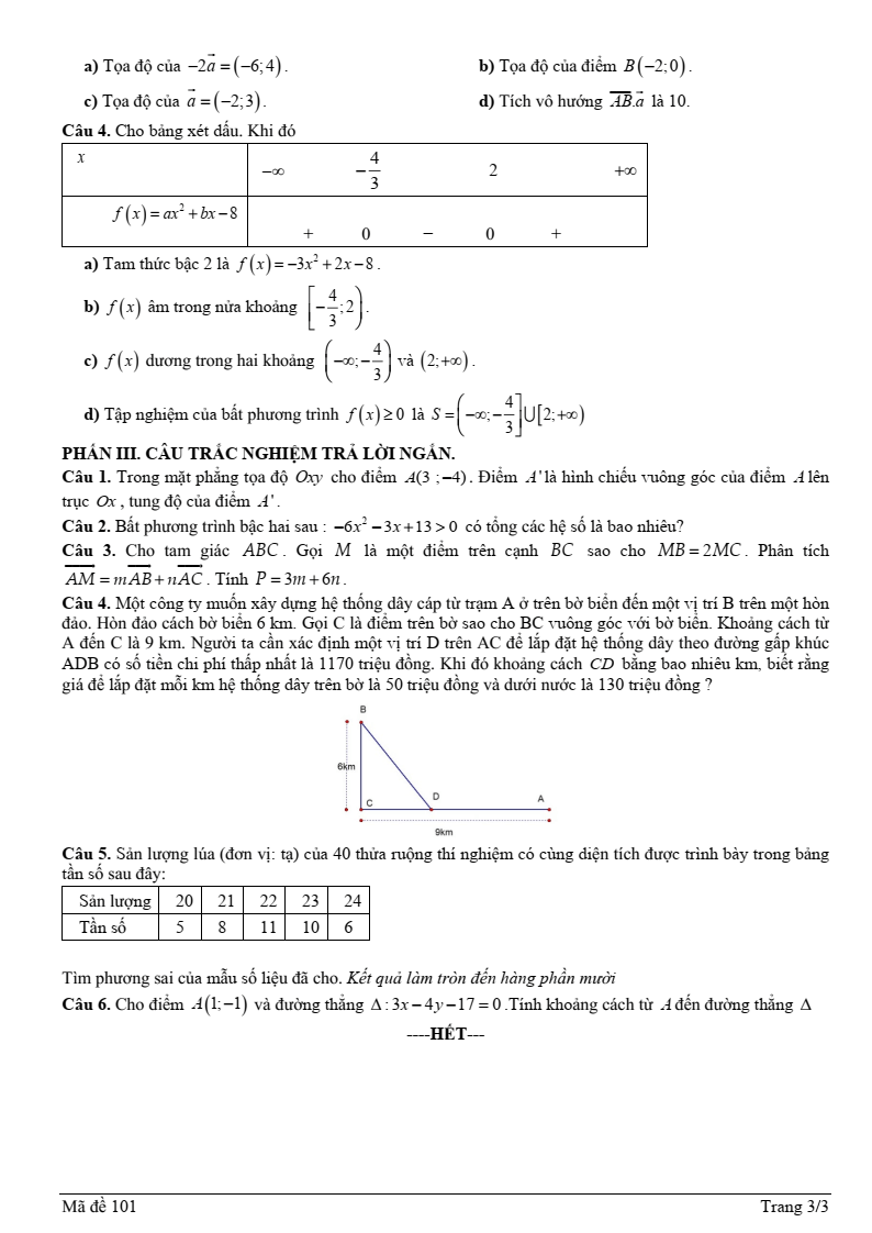 Đề thi Giữa kì 2 Toán 10 trường THPT Nguyễn Chí Thanh (Tây Ninh) năm 2024-2025