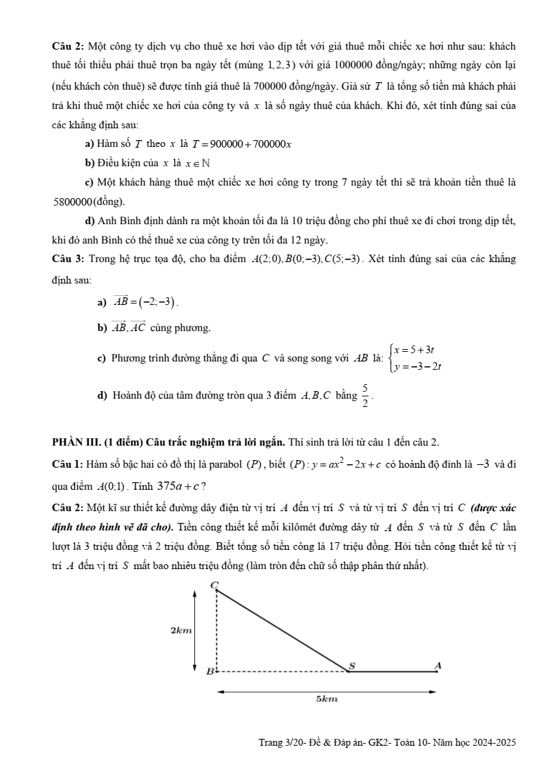 Đề thi Giữa kì 2 Toán 10 trường THPT Ngô Gia Tự (Phú Yên) năm 2024-2025
