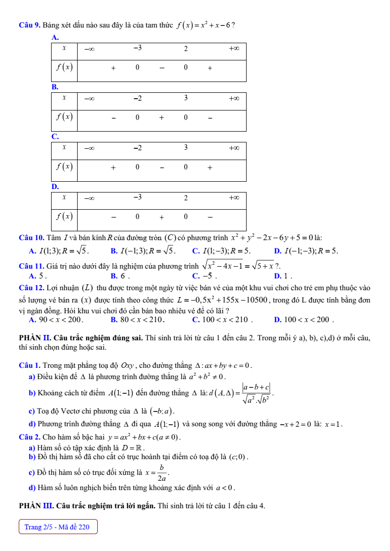 Đề thi Giữa kì 2 Toán 10 trường THPT Nguyễn Huệ (Huế) năm 2024-2025