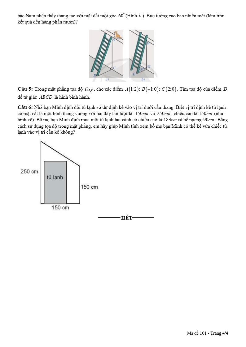 Đề thi Giữa kì 2 Toán 10 trường THPT Nguyễn Văn Trỗi (Khánh Hòa) năm 2024-2025