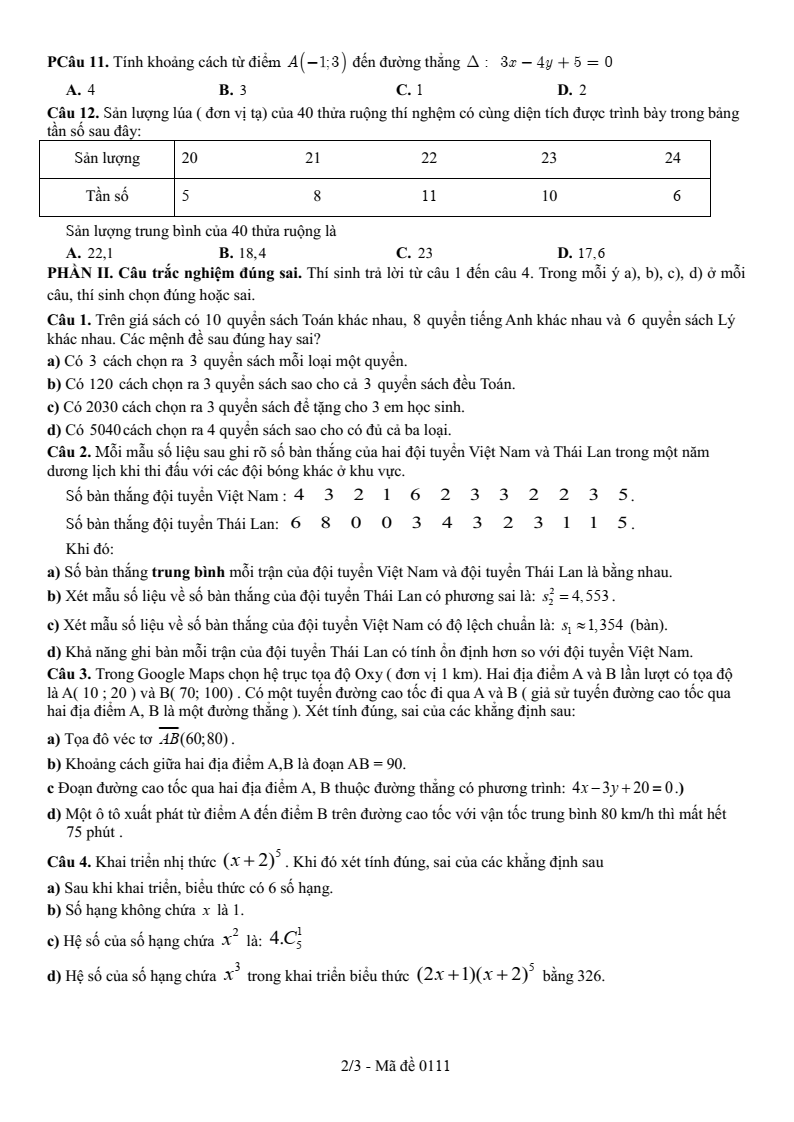 Đề thi Giữa kì 2 Toán 10 trường THPT Số 1 Lê Hồng Phong (Đắk Lắk) năm 2025-2026