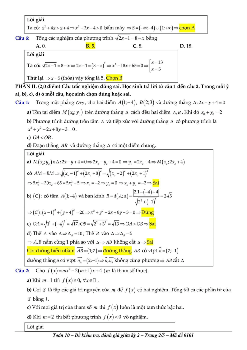Đề thi Giữa kì 2 Toán 10 trường THPT Tây Thạnh (TP HCM) năm 2025-2026